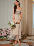 Buy SHEIN Belle Off Shoulder Contrast Sequin Mesh Bridesmaid Dress in Pakistan