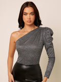 Buy SHEIN Belle One Shoulder Gigot Sleeve Glitter Top in Pakistan