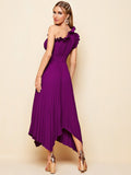 Buy SHEIN Belle One Shoulder Ruffle Detail Pleated Hanky Hem Bridesmaid Dress in Pakistan