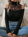 Buy SHEIN Clasi Contrast Lace Cold Shoulder Sweater in Pakistan