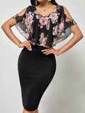 Buy SHEIN Clasi Floral Print Cold Shoulder Ruffle Trim Bodycon Dress in Pakistan