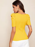 Buy SHEIN Clasi Puff Sleeve Rib-knit Solid Top in Pakistan