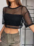 Buy SHEIN Coolane Hollow Out Drop Shoulder Crop Mesh Top Without Cami Top in Pakistan