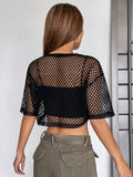 Buy SHEIN Coolane Hollow Out Drop Shoulder Crop Mesh Top Without Cami Top in Pakistan