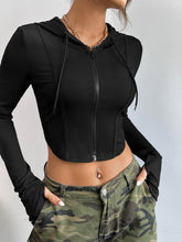 Buy SHEIN Coolane Ribbed Knit Zip Up Drawstring Hooded Crop Jacket in Pakistan