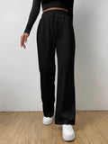 Buy SHEIN EZwear Elastic Waist Tie Front Straight Leg Pants in Pakistan