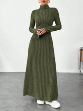 Buy SHEIN EZwear Green Turtleneck Solid Color Fleece Ribbed Dress in Pakistan