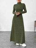 Buy SHEIN EZwear Green Turtleneck Solid Color Fleece Ribbed Dress in Pakistan