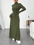 Buy SHEIN EZwear Green Turtleneck Solid Color Fleece Ribbed Dress in Pakistan