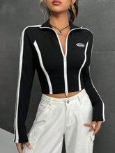 Buy SHEIN EZwear Letter Patched Detail Contrast Side Seam Raglan Sleeve Crop Jacket in Pakistan