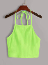 Buy SHEIN EZwear Neon Lime Solid Rib-knit Halter Top in Pakistan