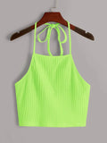 Buy SHEIN EZwear Neon Lime Solid Rib-knit Halter Top in Pakistan