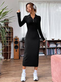 Buy SHEIN EZwear Quarter Zip Ribbed Knit Bodycon Dress in Pakistan