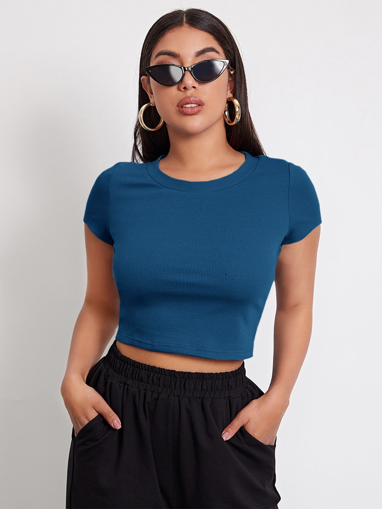 Buy SHEIN EZwear Rib-knit Crop Top in Pakistan