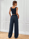 Buy SHEIN EZwear Solid Asymmetrical Hem Tank Top & Wide Leg Pants in Pakistan