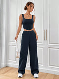 Buy SHEIN EZwear Solid Asymmetrical Hem Tank Top & Wide Leg Pants in Pakistan