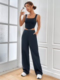 Buy SHEIN EZwear Solid Asymmetrical Hem Tank Top & Wide Leg Pants in Pakistan