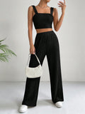 Buy SHEIN EZwear Solid Crop Cami Top & Wide Leg Pants in Pakistan