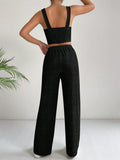 Buy SHEIN EZwear Solid Crop Cami Top & Wide Leg Pants in Pakistan
