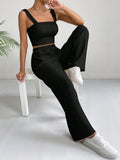Buy SHEIN EZwear Solid Crop Cami Top & Wide Leg Pants in Pakistan