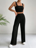 Buy SHEIN EZwear Solid Crop Cami Top & Wide Leg Pants in Pakistan