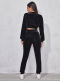 Buy SHEIN EZwear Solid Velvet Bomber Jacket & Sweatpants Set in Pakistan