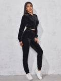 Buy SHEIN EZwear Solid Velvet Bomber Jacket & Sweatpants Set in Pakistan