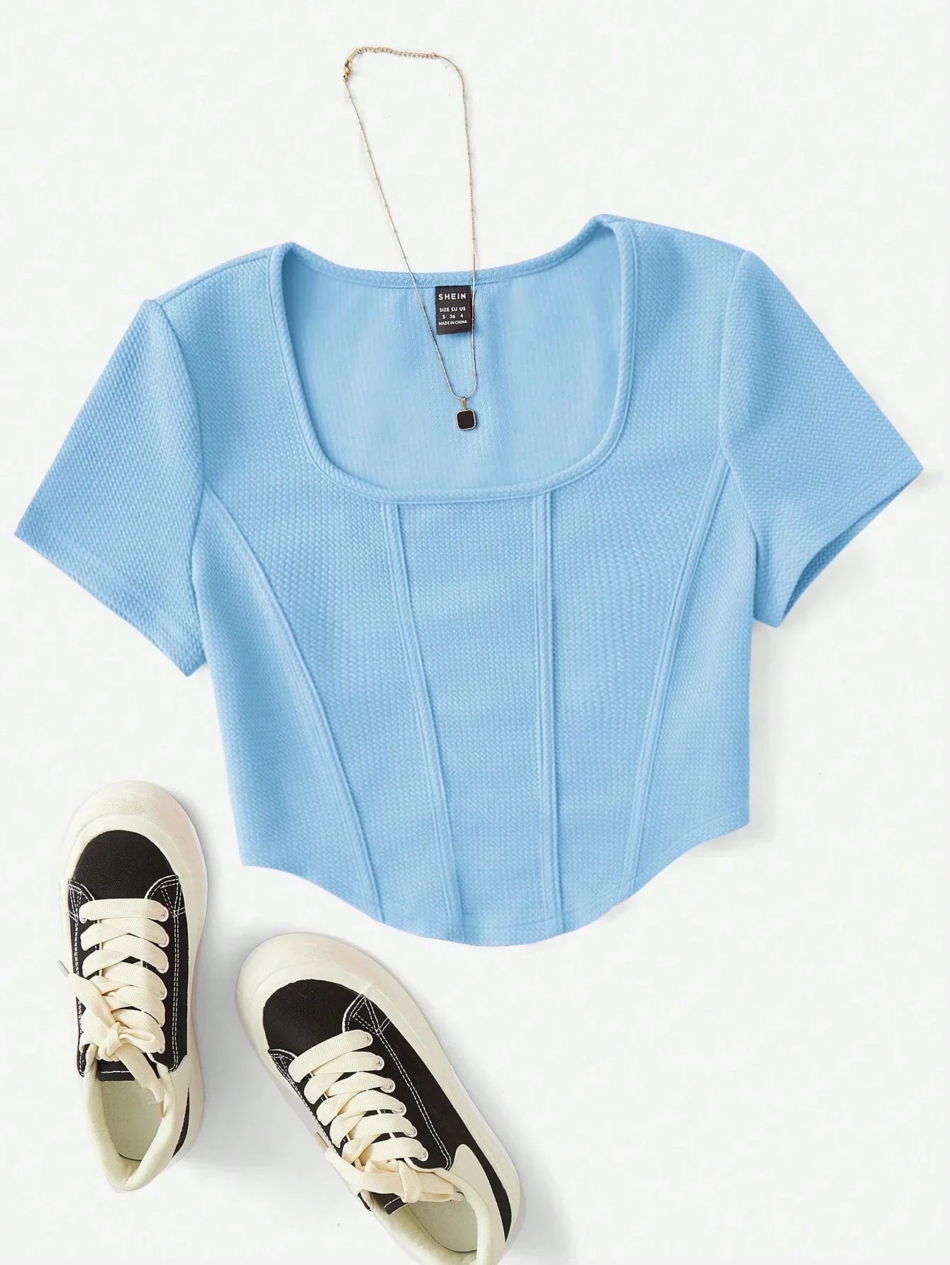 Buy SHEIN EZwear Square Neck Seam Front Tee in Pakistan