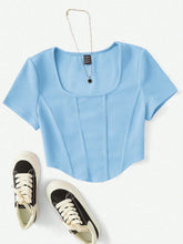 Buy SHEIN EZwear Square Neck Seam Front Tee in Pakistan