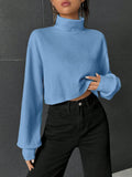 Buy SHEIN EZwear Turtleneck Drop Shoulder Ribbed Knit Crop Tee in Pakistan