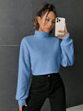 Buy SHEIN EZwear Turtleneck Drop Shoulder Ribbed Knit Crop Tee in Pakistan