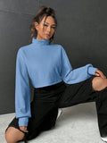 Buy SHEIN EZwear Turtleneck Drop Shoulder Ribbed Knit Crop Tee in Pakistan