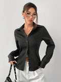 Buy SHEIN EZwear Women's Black & White Striped Woven Shirt in Pakistan