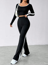 Buy SHEIN EZwear Women's Color-Blocked Long Sleeve Crop Tee And Pants Set in Pakistan