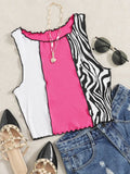 Buy SHEIN EZwear Zebra Stripe Colorblock Lettuce Trim Tank Top, Going Out Top in Pakistan