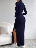 Buy SHEIN Essnce 1pc Women Solid Color Stand Collar Side Split Slim Fit Dress in Pakistan