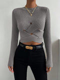 Buy SHEIN Essnce Crisscross Cut Out Ribbed Knit Crop Sweater in Pakistan