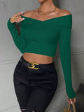 Buy SHEIN Essnce Off Shoulder Ribbed Knit Crop Sweater in Pakistan