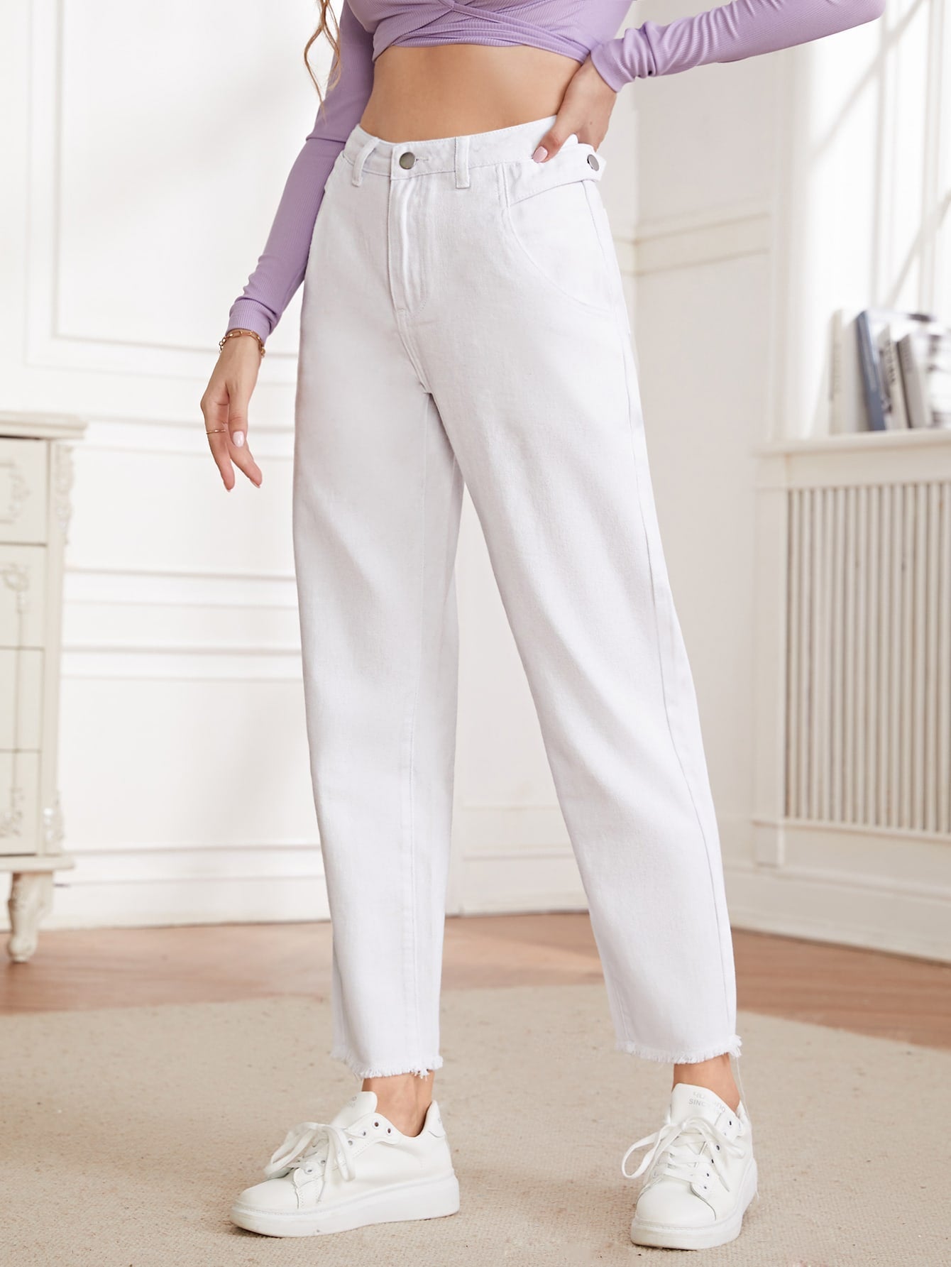 Buy SHEIN Essnce Raw Hem Mom Jeans in Pakistan