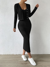 Buy SHEIN Essnce Ribbed Knit Button Front Top & Split Thigh Bodycon Dress in Pakistan