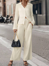 Buy SHEIN Essnce Solid Button Front Shirt & Wide Leg Pants in Pakistan