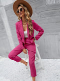 Buy SHEIN Essnce Solid Single Button Crop Blazer And Slant Pocket Tailored Pants in Pakistan