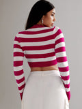 Buy SHEIN Essnce Striped Pattern Crop Sweater in Pakistan