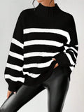 Buy SHEIN Essnce Striped Pattern Mock Neck Drop Shoulder Sweater in Pakistan