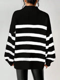Buy SHEIN Essnce Striped Pattern Mock Neck Drop Shoulder Sweater in Pakistan
