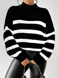 Buy SHEIN Essnce Striped Pattern Mock Neck Drop Shoulder Sweater in Pakistan