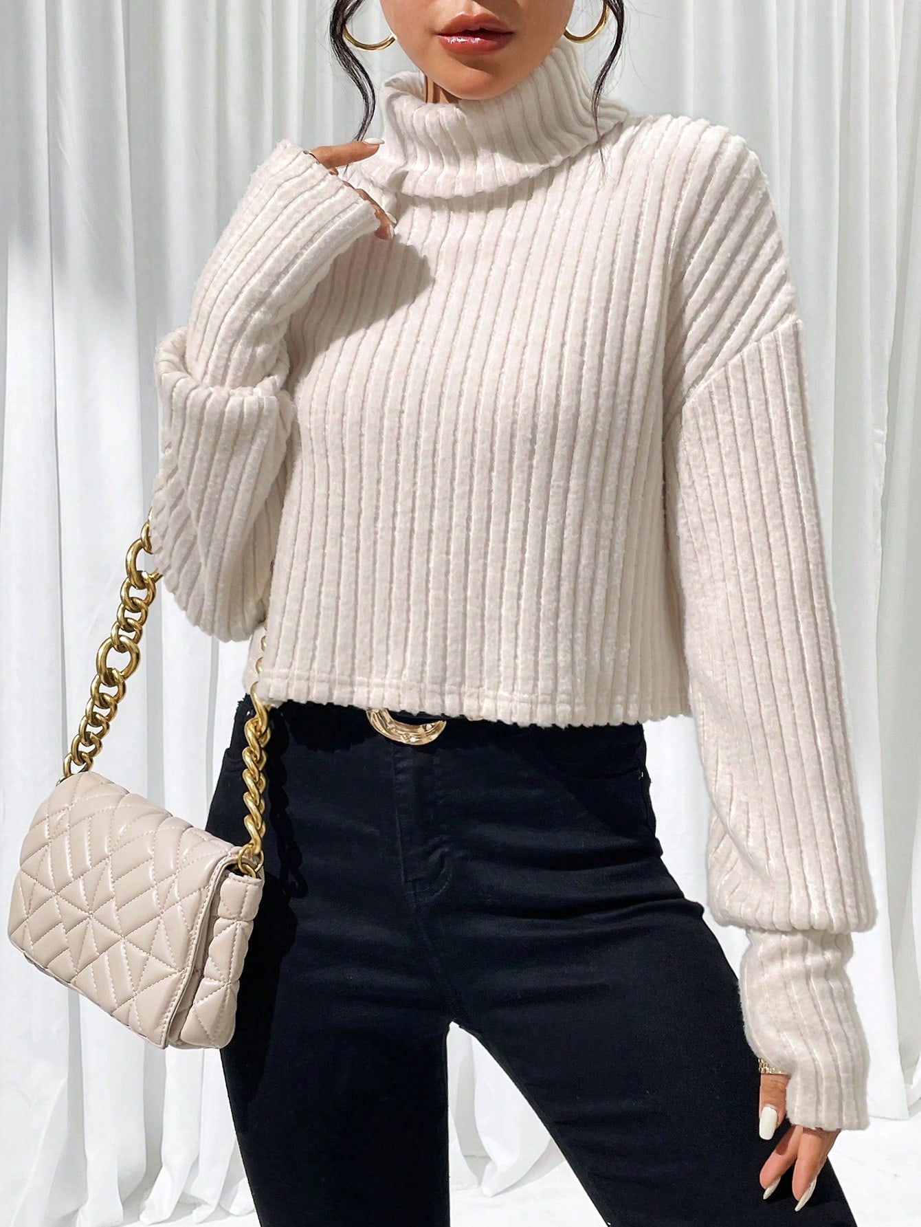 Buy SHEIN Essnce Turtleneck Drop Shoulder Tee in Pakistan