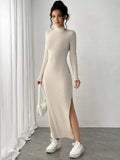 Buy SHEIN Essnce Women Long Side Slit High Neck Long Sleeve Dress in Pakistan