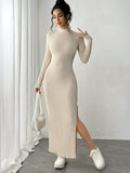 Buy SHEIN Essnce Women Long Side Slit High Neck Long Sleeve Dress in Pakistan