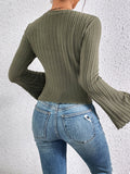 Buy SHEIN Frenchy Lettuce Trim Trumpet Sleeve Ribbed Knit Tee in Pakistan